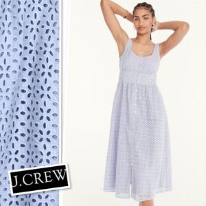 J Crew Button-front Cotton Eyelet Sleeveless Midi Dress In Lilac Size 12